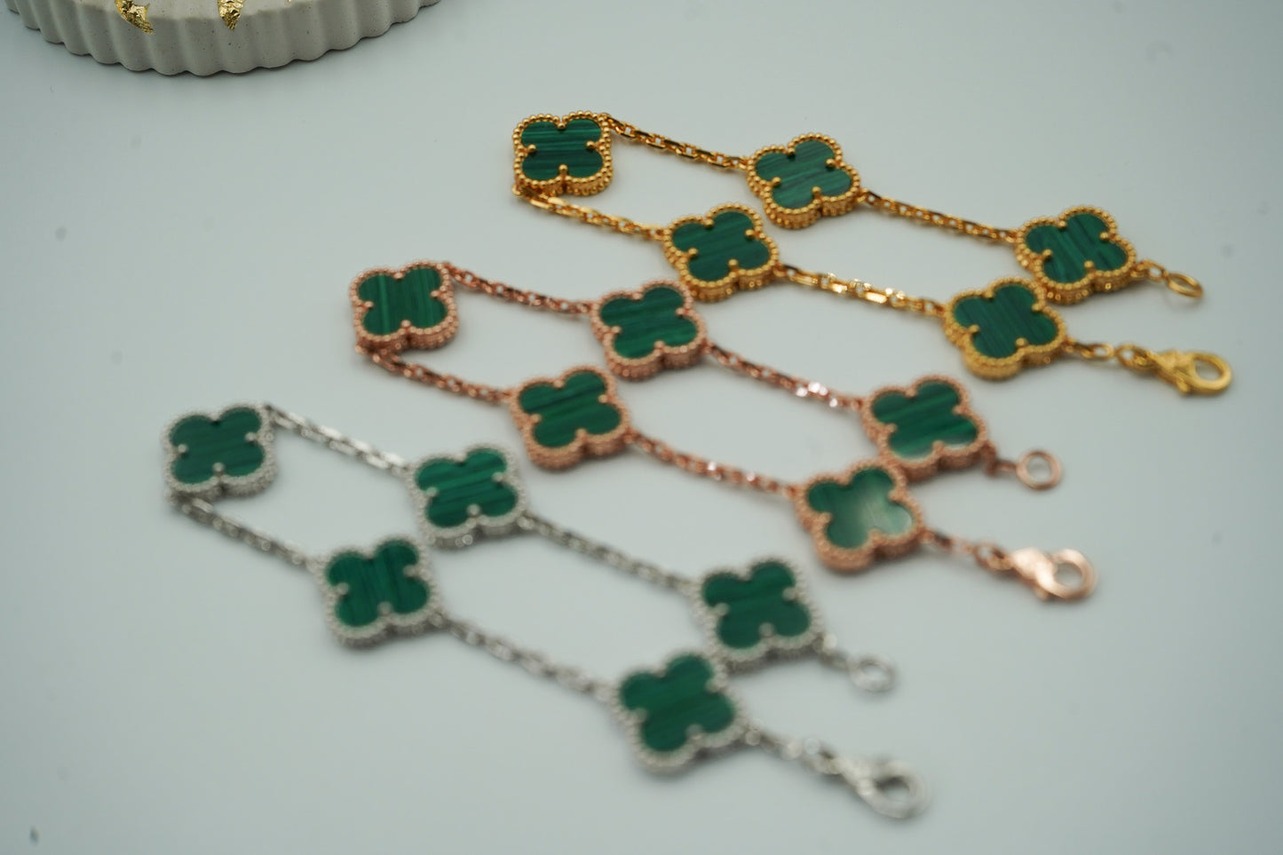Malachite 5 motif bracelet 925 silver 18k gold plated