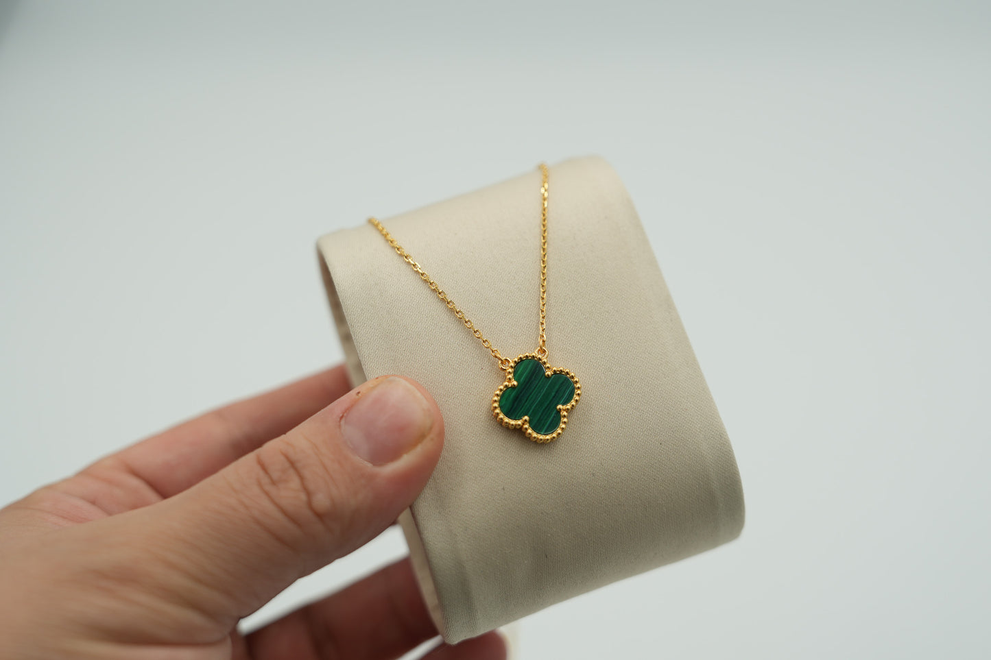 malachite clover necklace 15mm clover size 925 silver 18k gold plated