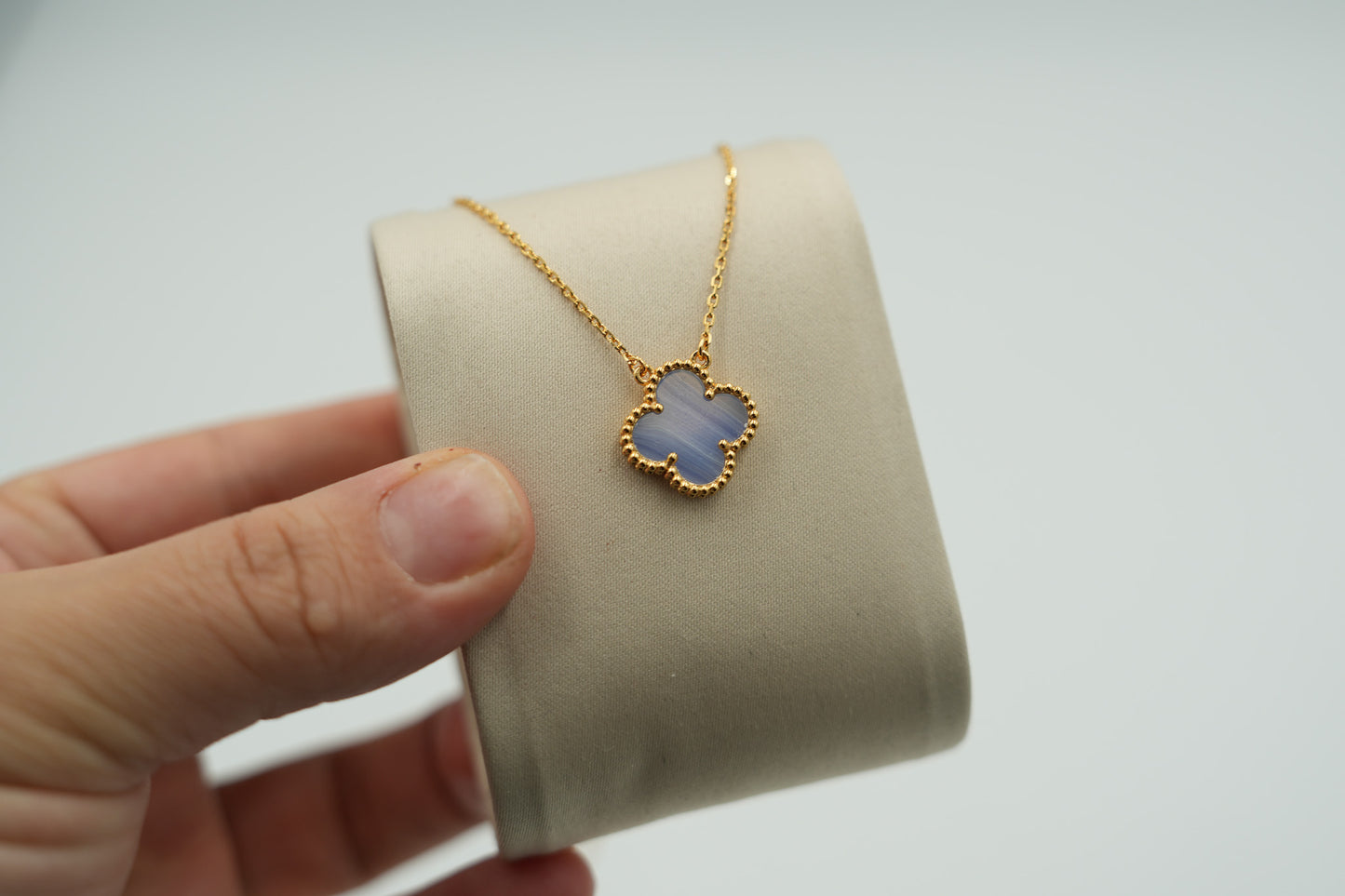 Chalcedony clover necklace 15mm clover size 925 silver 18k gold plated
