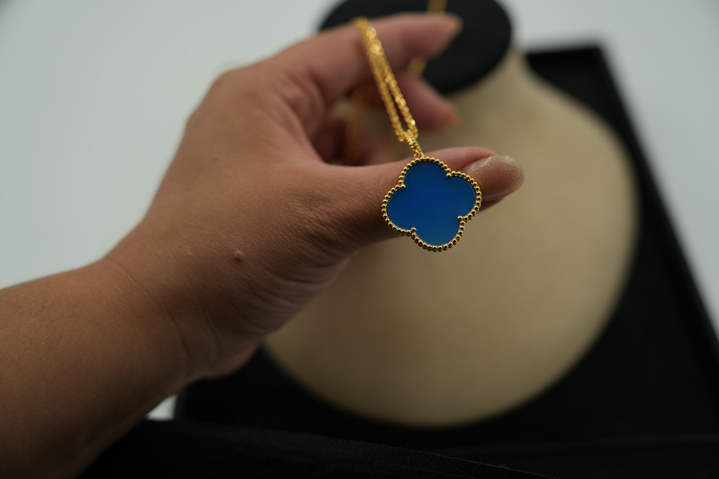 Blue agate magic 25mm clover necklace 15mm clover size 925 silver 18k gold plated