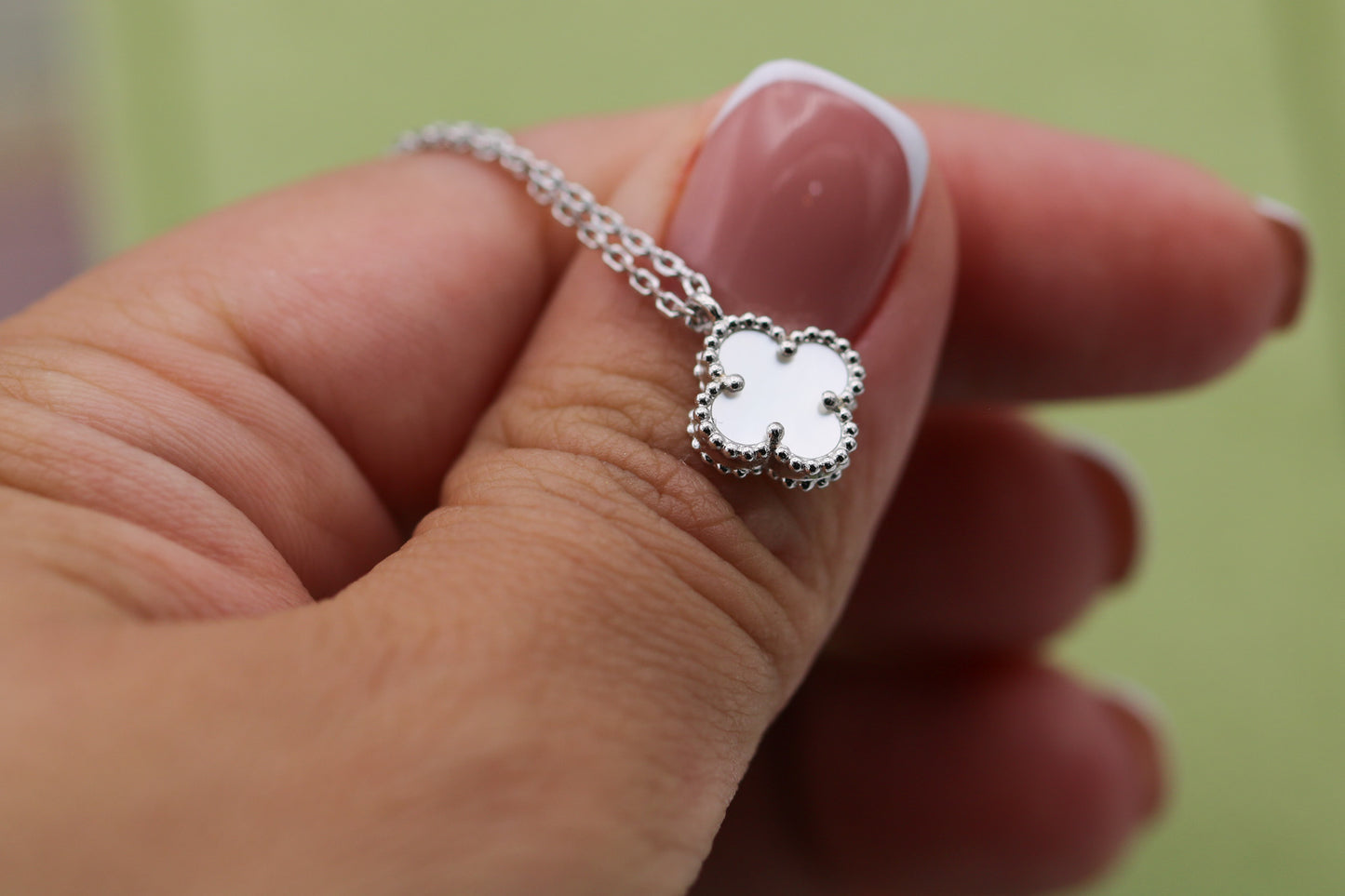 Sweet One clover  necklace 10mm clover size 925 silver 18k white gold plated